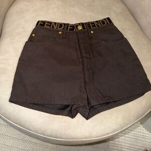 Fendi Black High-Rise Logo Waist Jean Shorts